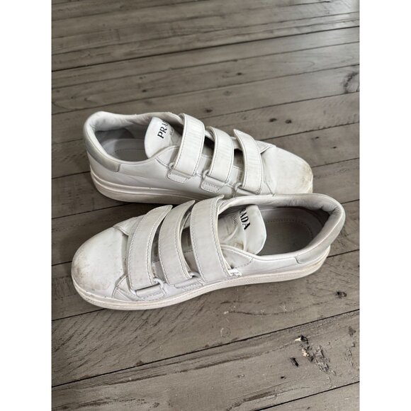 PRADA Leather Hook n Loop Platform Sneakers White Size 39 9 - Picture 10 of 12